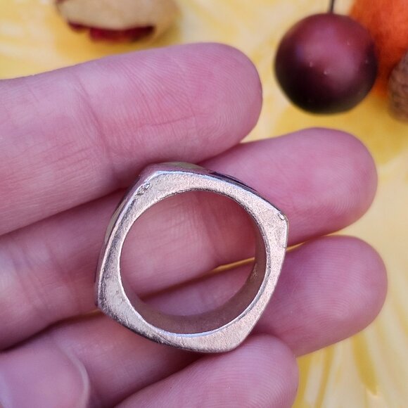 Vintage 1970's Artisan Made Sterling Silver Geometric Square Ring with Enamel - Picture 6 of 11